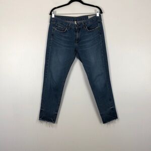 Rag & Bone blue distressed boyfriend 5 pocket raw hem jeans Size 27